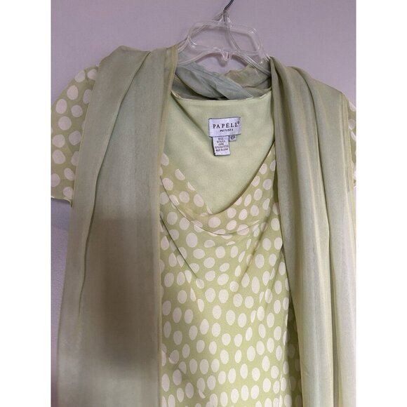 90s Vintage 100% Silk Polka Dot Dress Pastel Green Sheer Papell Boutique Petite - Picture 5 of 16